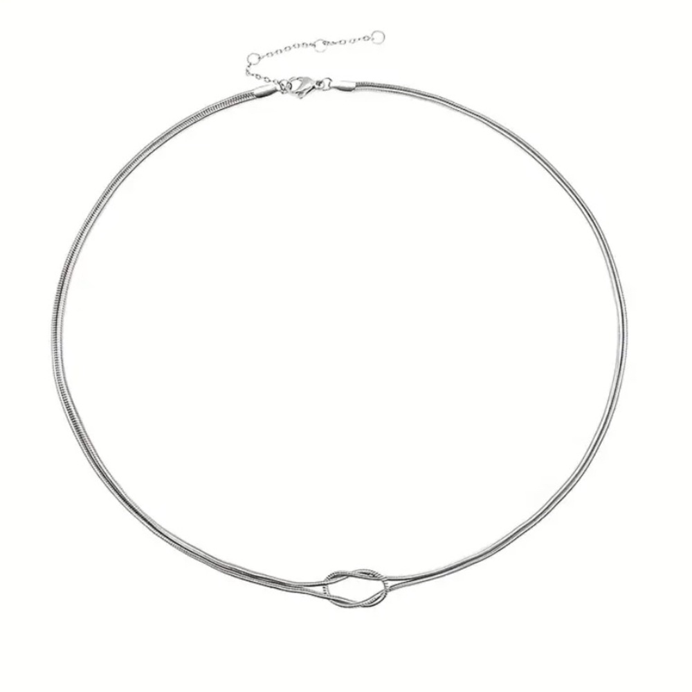 Silver Plated Knot Snake Chain Choker Necklace